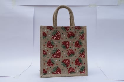 Strawberry Print Jute Bag