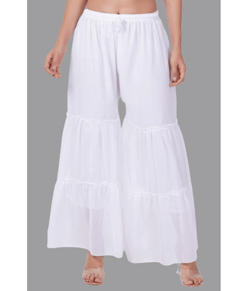 Aadrika - White Georgette Wide leg Women's Ruffled Palazzos ( Pack of 1 )