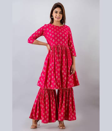 FabbibaPrints Rayon Kurti With Sharara And Gharara - Stitched Suit Single