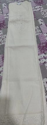 Off-White Self-Striped Chikankari Embroidered Unstitched Suit Material Set: