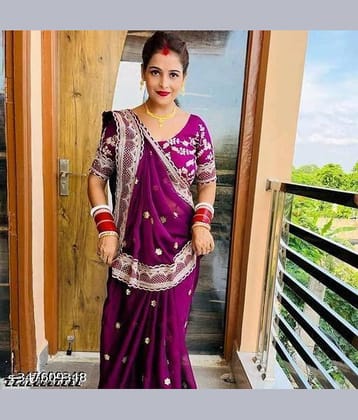 Shivadit ethnic Georgette Embroidered Saree With Unstitched Blouse Piece ( Purple )