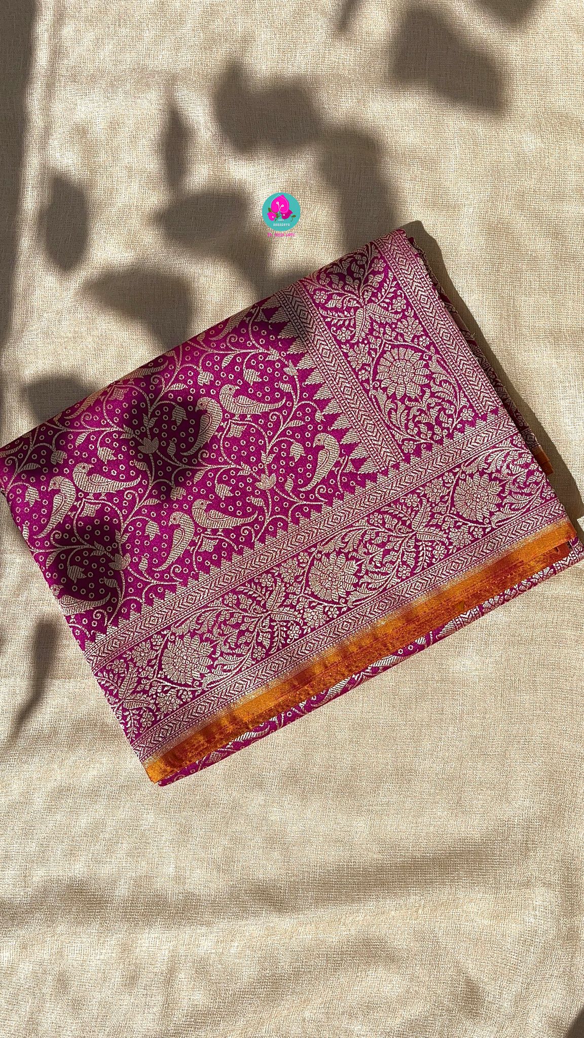 Banarasi Silk Saree with Vintage Bird motive Design - MAGENTA