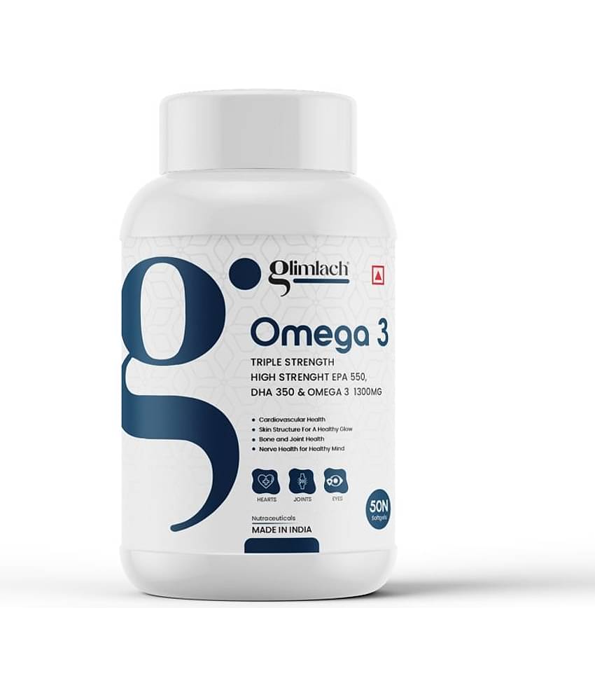 GLIMLACH Omega 3 Fish Oil 400mg 550 mg EPA & 350 mg DHA for Brain, Heart, Eyes, Joints (50 Capsules)