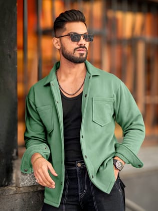 Double Pocket Berly Green Full Sleeve Shacket-S / Hunter Green