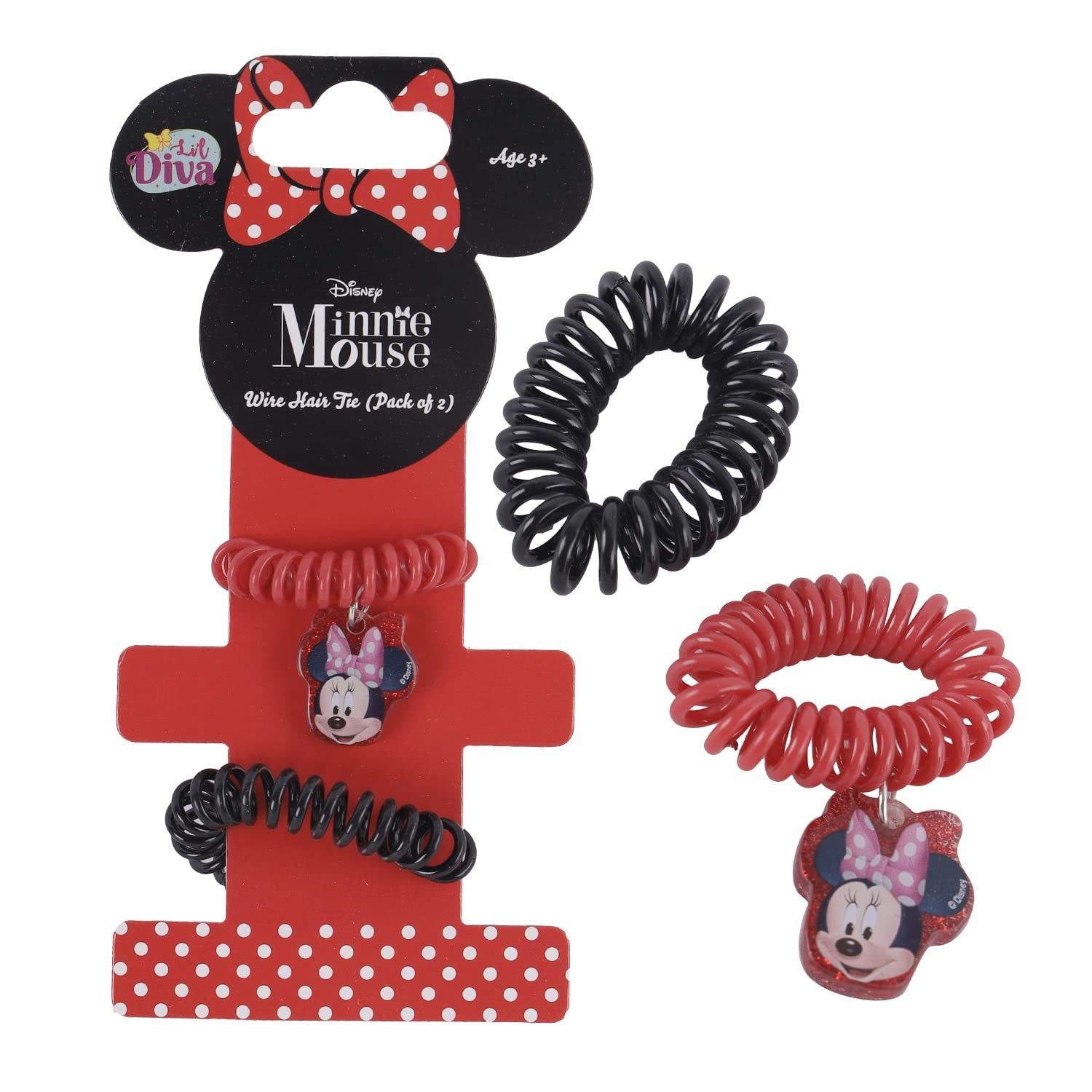 Li'l Diva Minnie Mouse Pack of 2 Red and Black Wire Bands For Girls 3 Years and Above
