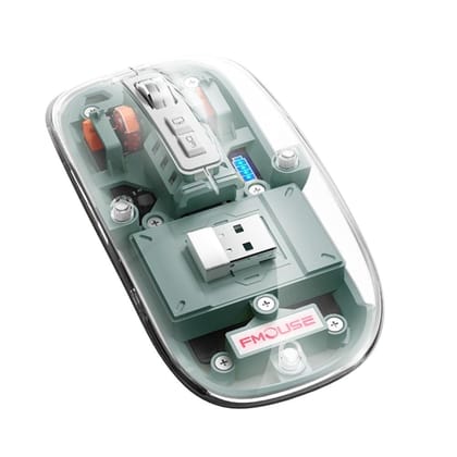 Rechargeable Wireless Mouse, Dual Mode (2.4GHz + BT), Dual Bluetooth, Silent Operation, Transparent Body, RGB, Battery Indicator, for Mac | Laptop | Computer-green