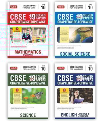 MTG CBSE 10 Years (2024-2015) Chapterwise Topicwise Solved Papers With Question Bank Class 10 Science, Mathematics, English & Social-Science (Set of 4