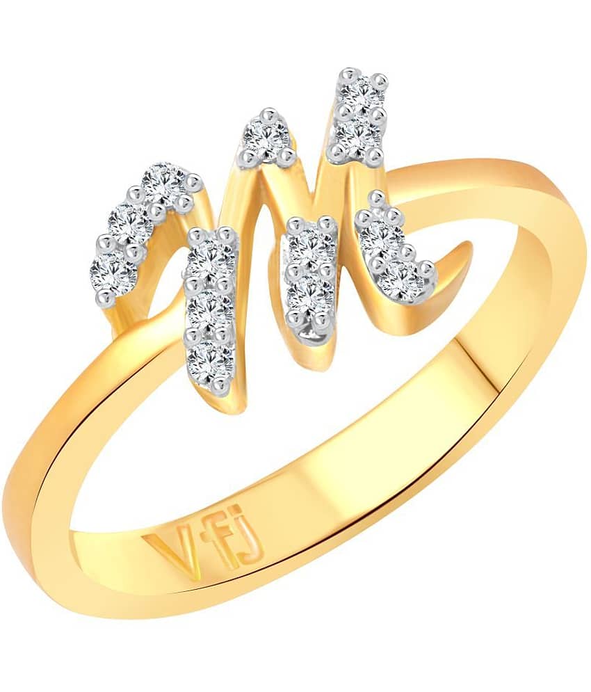 Vighnaharta Initial ''M'' Alphabet (CZ) Gold Plated Alloy Ring For Women