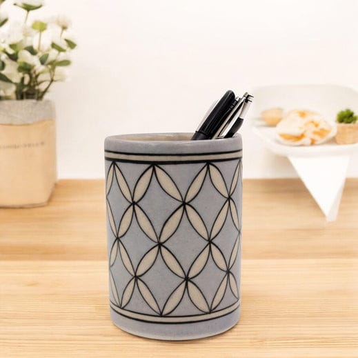 Blue Pottery greyish white Pen Holder