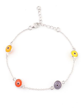 Multi Beads Silver Evil Eye Bracelet For Girls