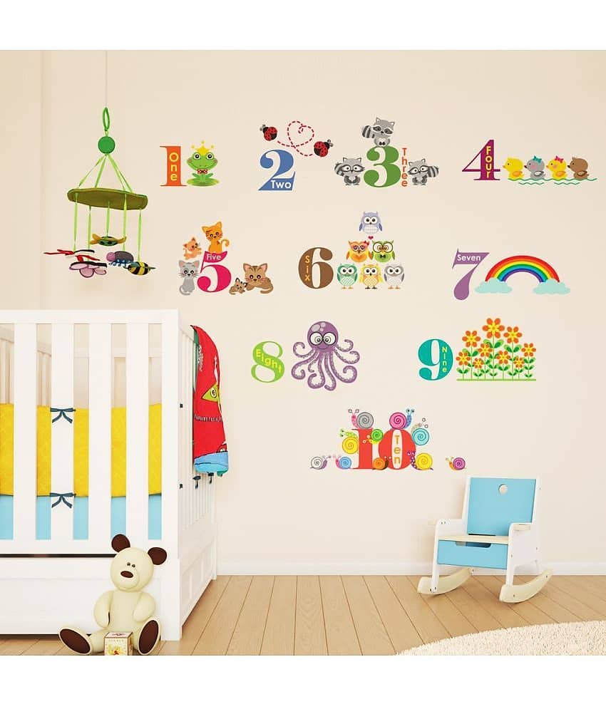 Decor Villa Children animals numbering PVC Vinyl Multicolour Wall Stickers