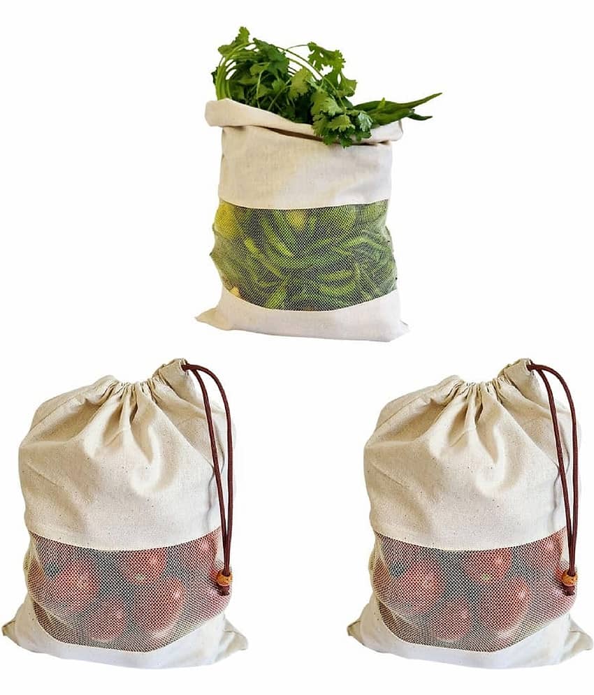 VillWin Set of 5 Cotton Vegetable Bags Fridge Storage Bag Sabji Fruits