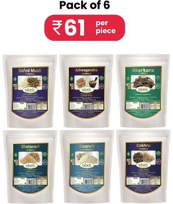 Biotic S.Musli Ashwagandha Shatavari Gokhru Kaunch Akarkr Powder 300 gm Pack of 6
