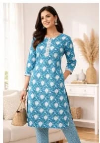 Women Floral Cotton Straight Kurti Pant Set | Stylish Daily Wear Kurta | Comfortable Office & Casual Outfit