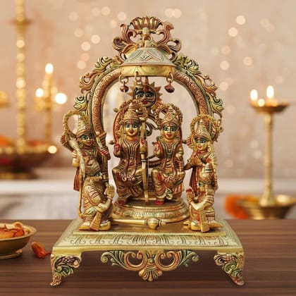 Brass Ram Darbar Statue | Handcrafted Ram Parivar God Idol, Height : 18 Inch (BSMAS131 R)