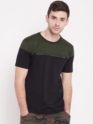 PUNK-ZIPPER Black & Olive T-Shirt-XL / Black