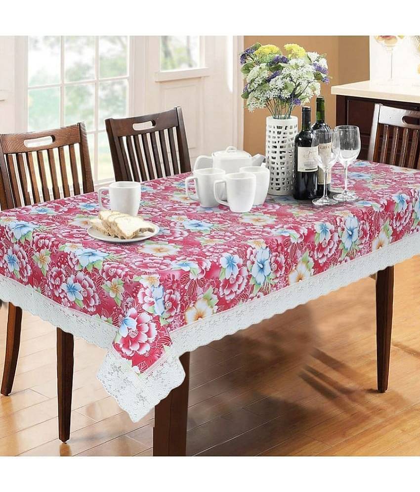 Printed PVC 6 Seater Rectangle Table Cover ( 228 x 152 ) cm Pack of 1 Pink