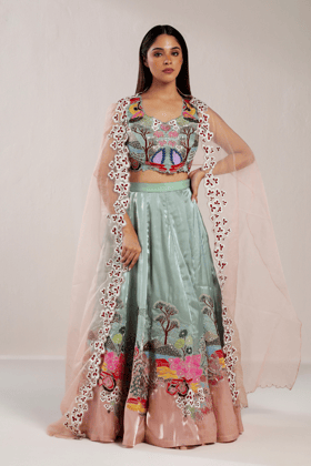 TWO TONE EMBROIDERED LEHENGA SET-XS