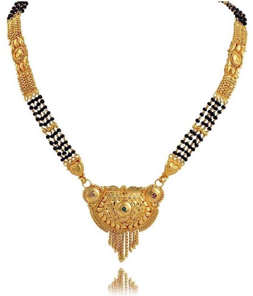 shankhraj mall gold plated black bead long mangalsutra for women-10045