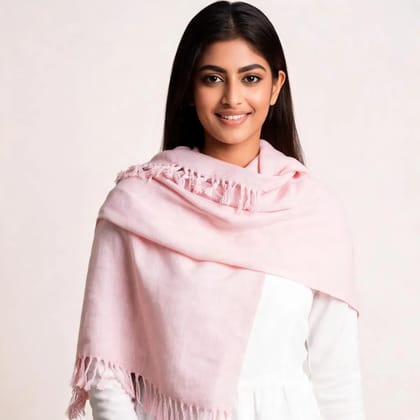 White Cotton Solid Fringed Shawl For Women