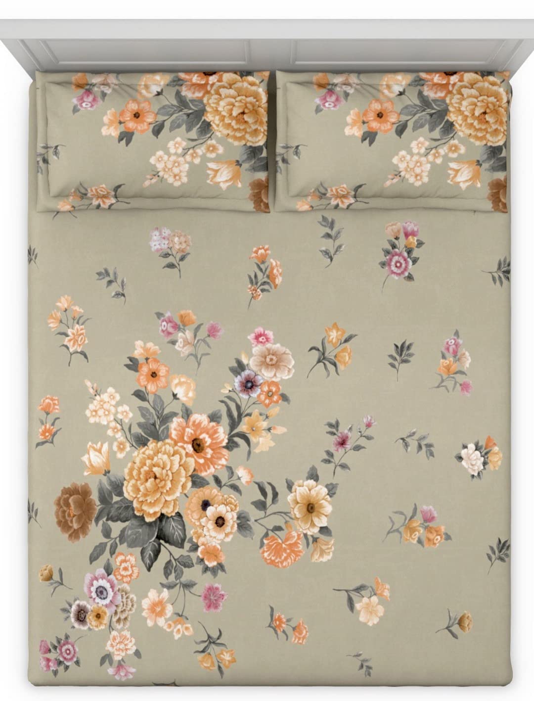 DDECOR - Cherish Collection 100% Cotton Floral Pattern 150TC Super King |274 CM X 274 CM| with 2 Pillow Covers - Orange