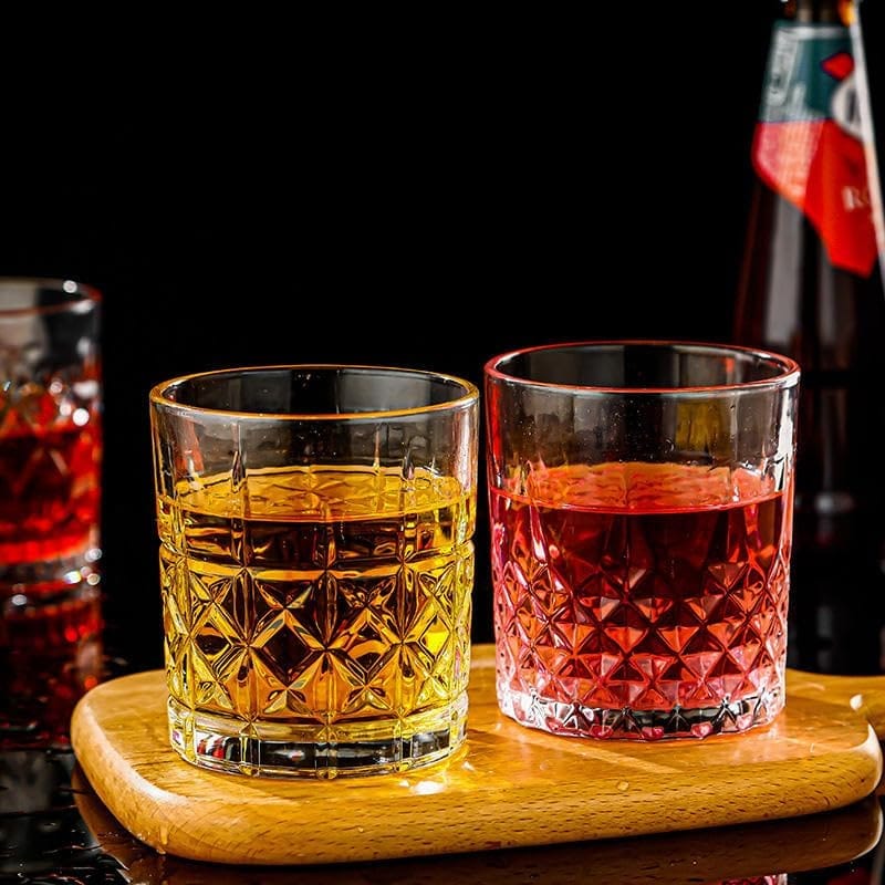 Whiskey Glass | 300 ML | Transparent Old Vintage Fashioned Cocktail Tumblers | Crystal Cut Barware Drinking Glasses for Whisky, Bourbon, Liquor, Wine, Cocktail Drinks |