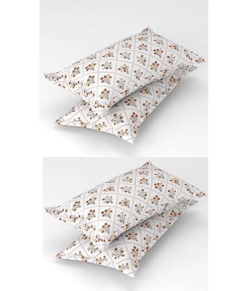 Homefab India - Pack of 4 Microfiber Floral Printed Standard Size Pillow Cover ( 66.04 cm(26) x 43.18 cm(17) ) - White