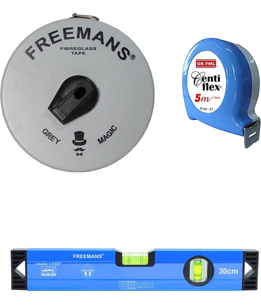 Freemans Grey Magic 15 Mtr Measuring Tape/Centi Flex 5 Mtr Measuring Tape/ Spirt Level 30 cm.