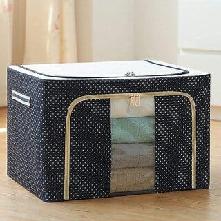 (Pack of 1) GOTI CART | 24 Ltr storage bag Foldable Steel Frame Cloths Zip Organizer Bag and Oxford Fabric Storage Living Cover Boxes For Wardrobe Organizer Shelves Clothes, Sarees, Bed Sheet, Blanket