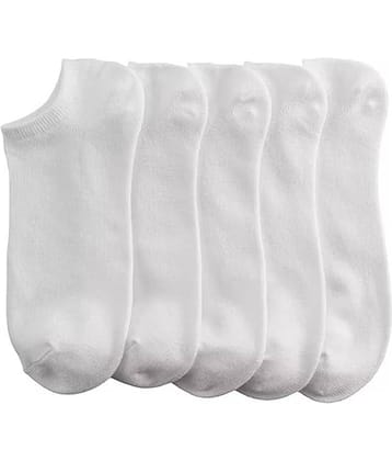 THRIFTKART Cotton Blend Men's Solid White Low Cut Socks ( Pack of 5 )