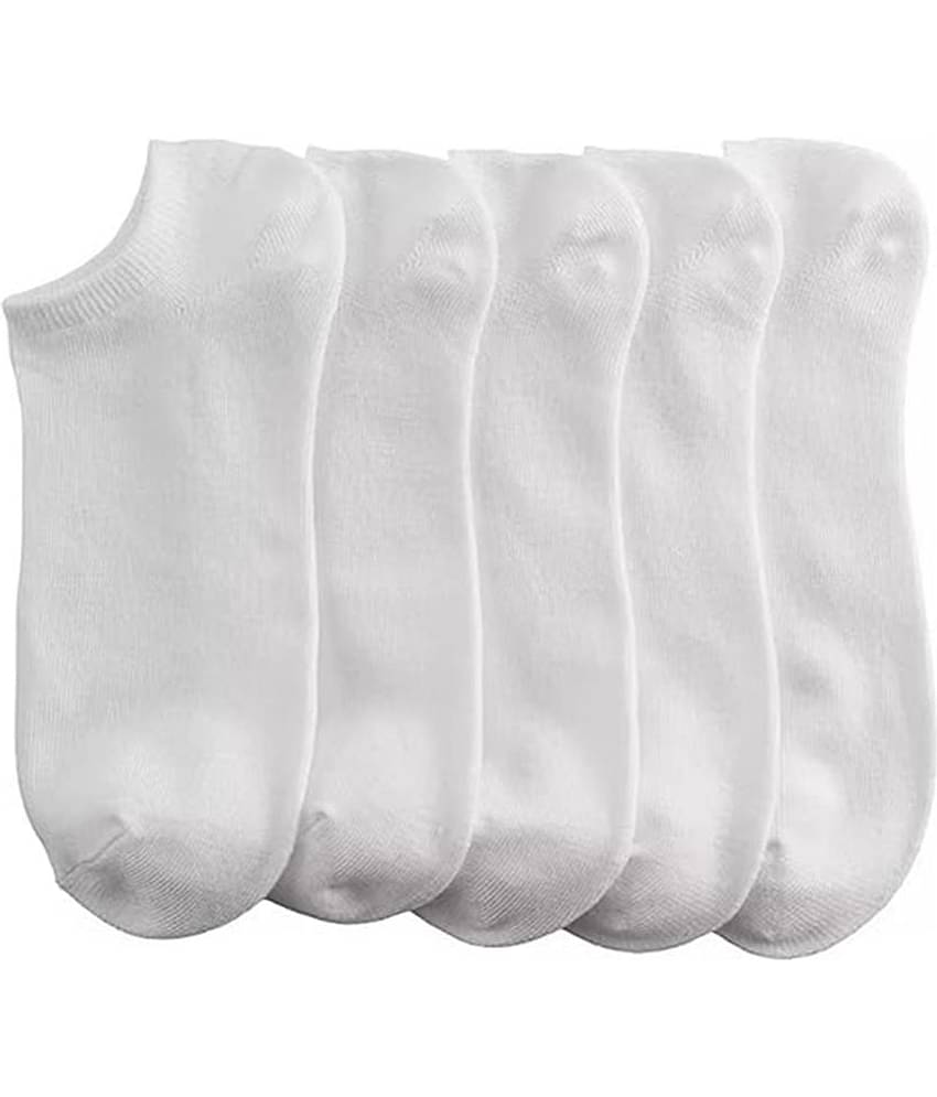 THRIFTKART Cotton Blend Men's Solid White Low Cut Socks ( Pack of 5 )