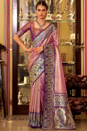 Old Rose Pink Paithani Tissue Silk Saree