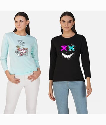 CHOZI Women Cotton Blend Printed Regular Fit Round Neck T-Shirt ( Multi Color )