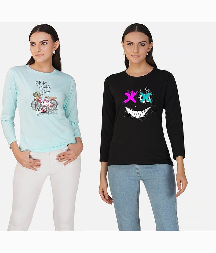 CHOZI Women Cotton Blend Printed Regular Fit Round Neck T-Shirt ( Multi Color )