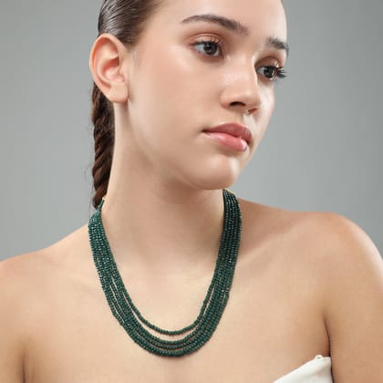 Mahajabeen Green Beaded Long Necklace-BEADS / EMERALD