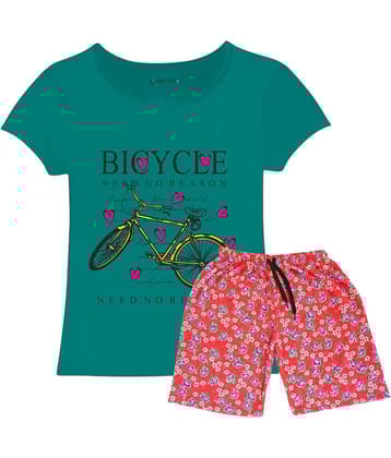 COOLTEES4U Pack of 2 Girls 100% Cotton T-shirt & Shorts ( Green )