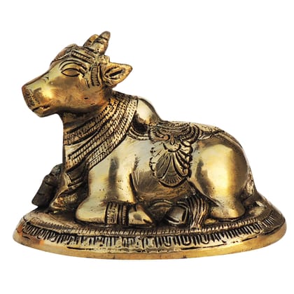 Brass Showpiece Nandi Statue - Spiritual Home Decoration, Height : 4 Inch (BSMAS1291 G)