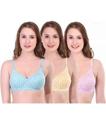 Funahme Pack of 3 Cotton Blend Lightly Padded T-Shirt Bra For Women ( Multicolor )