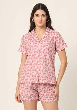 Pink Printed Pure Cotton Regular Night Suit-XL