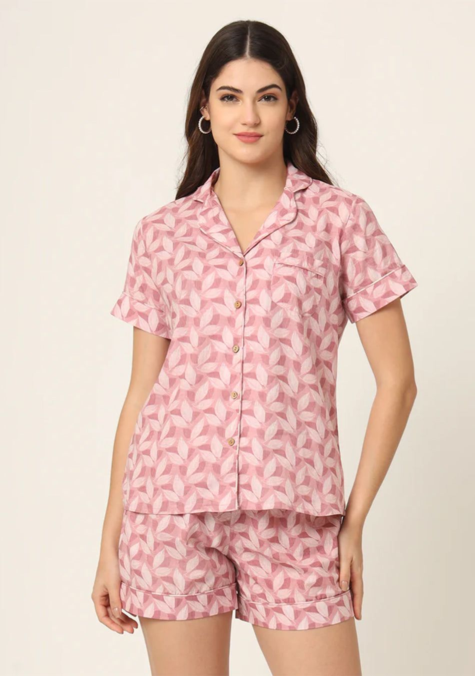 Pink Printed Pure Cotton Regular Night Suit-XL