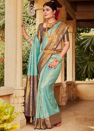 Aruba Blue Woven Kanjivaram Silk Saree