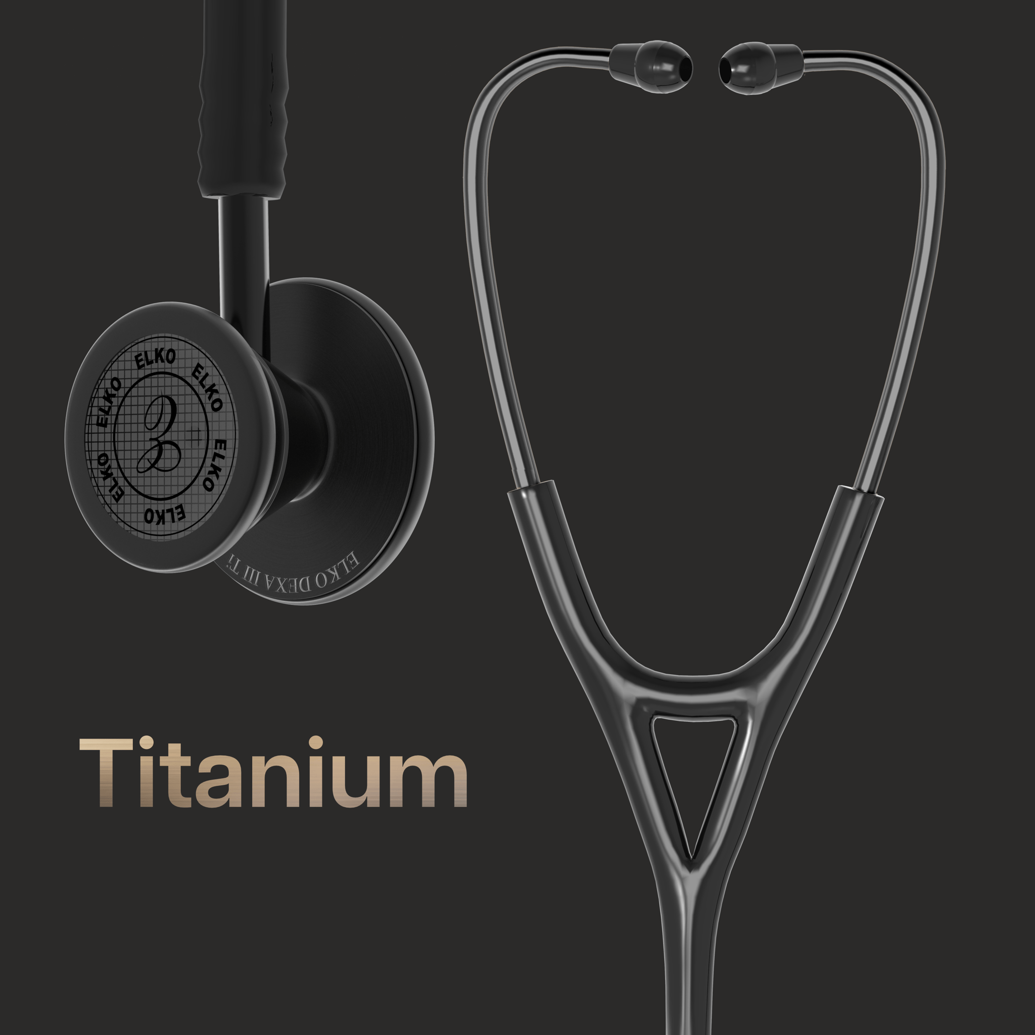 ELKO DEXA III Ti Titanium Stethoscope - Black Edition-Black / No Engraving
