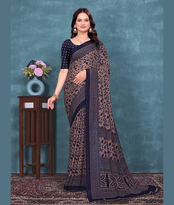 Kanooda Prints Georgette Printed Regular Saree With Unstitched Blouse Piece ( Navy Blue )