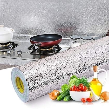 Aluminium Oil Proof Self-Adhesive Anti-Mold and Heat Resistant Kitchen Backsplash Foil Stickers Wallpaper Self Adhesive Wallpaper Foil Stickers Oil Proof Waterproof Stove