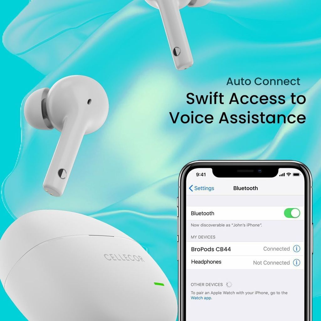 CELLECOR BroPods CB44 TWS with 35 Hours Playtime, ENC, Insta Wake N' Pair, HD Sound, 13mm Driver, Truly Wireless (White)