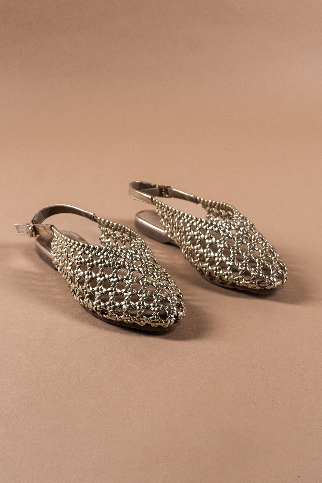 Gold Woven Sandals-36