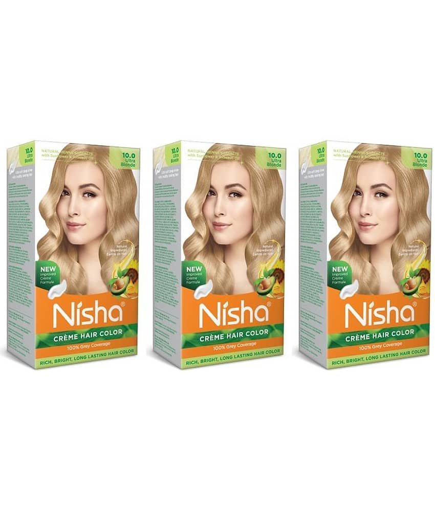 Nisha Creme Hair Color Ultra Blonde 150g Pack of 3, Permanent Hair Colour for Women & Men, Long Lasting Hair Color