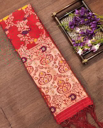 Noor-e-Banaras Brocade Lichi Silk Dupatta Rich Red