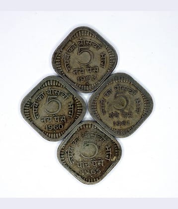 Set of 4 Coins of 5 Paise Copper-Nickel - Collectible Item for Students and Coin Collectors