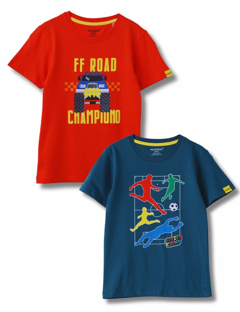 Chic Kids Boys T-Shirt Fiery Red / Blue Coral, Soft Cotton, Ages 7-14 (2pcs pack) 2025 at ShopCi
